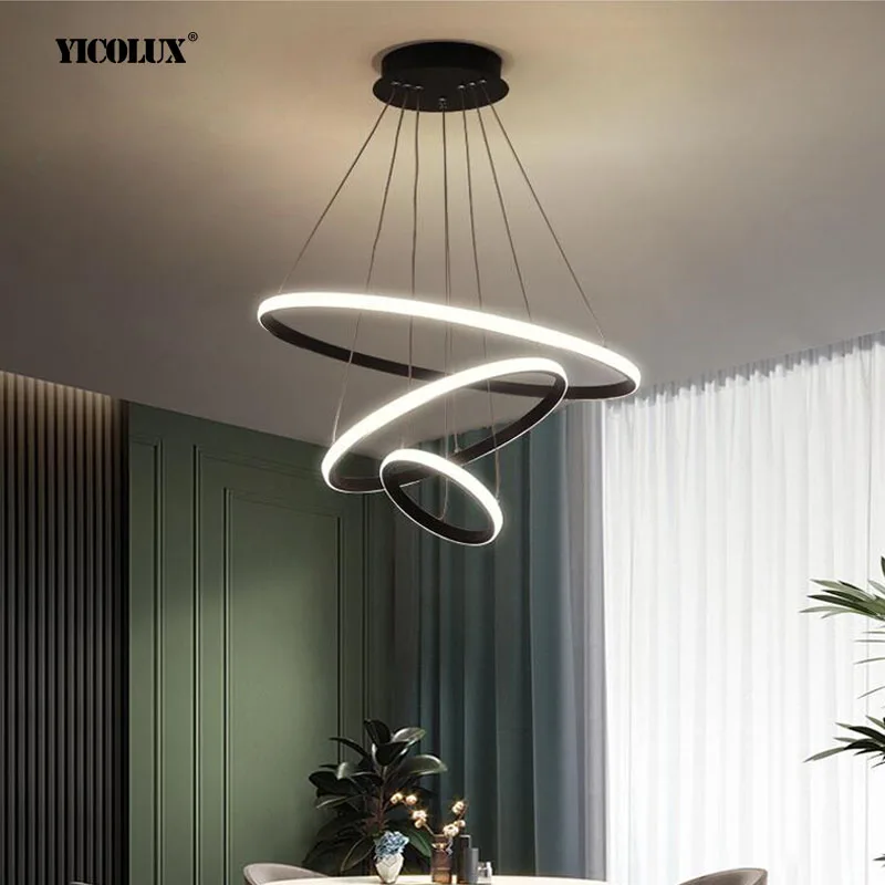 

Simple New LED Modern Chandeliers Lights Living Dining Room Bedroom Home Hanging Indoor Lighting Black White Lamps With Remote