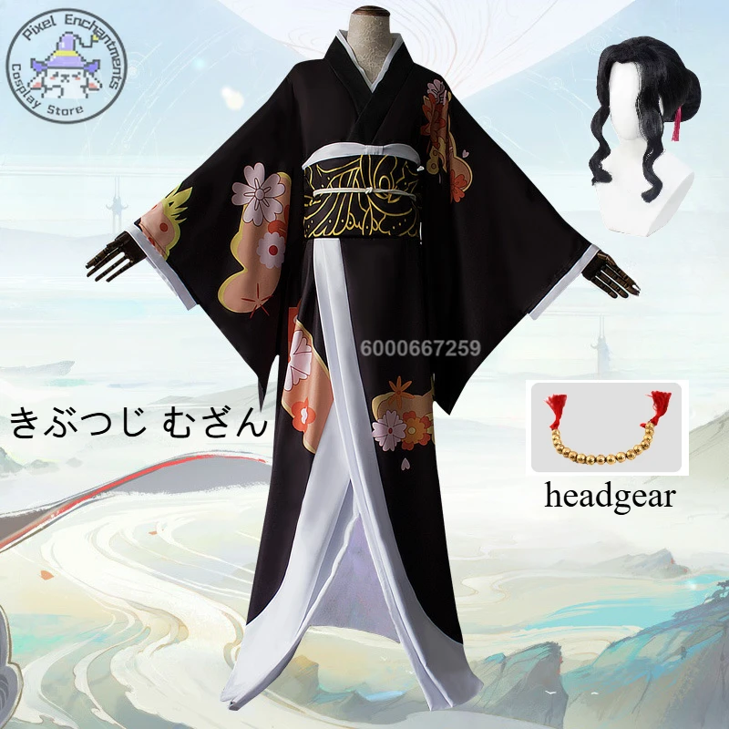 Kimetsu No Yaiba Anime Kibutsuji Muzan Cosplay Costume Demon Slayer Role Play Women Kimono Uniforms Clothes Wig Dresses