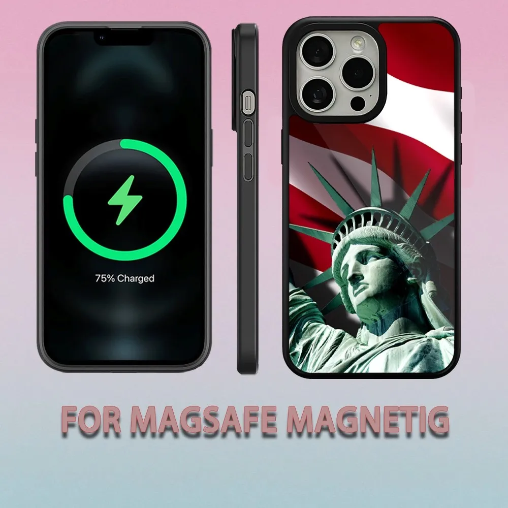 America Statue of Liberty  Phone Case For iPhone 15 14 13 12 11 Pro Max Plus Magsafe Magnetic Wireless Charging Cover