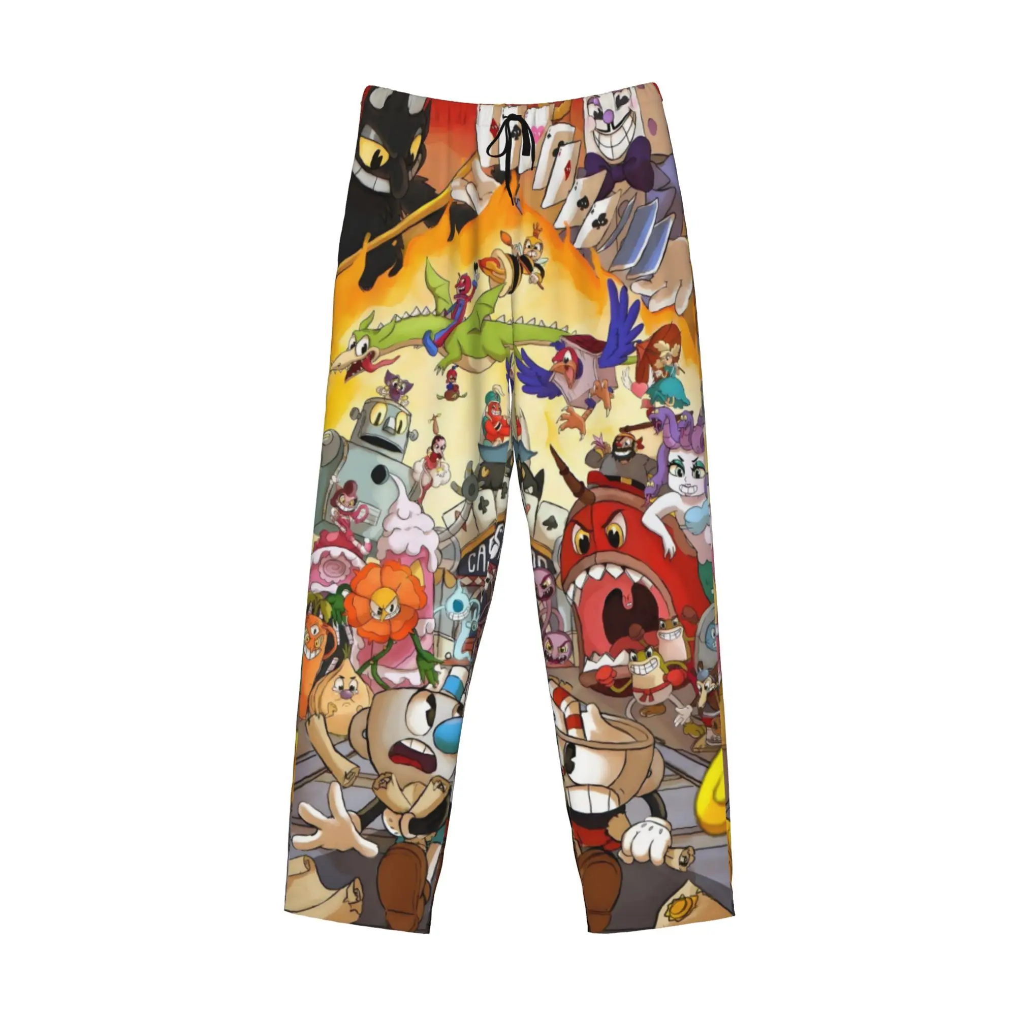 Custom Cupheads Pajama Pants for Men Shooting Game Lounge Sleep Drawstring Sleepwear Bottoms with Pockets view 3