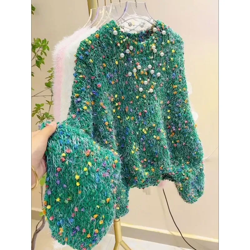 

Женские осенне-зимние новые модные универсальные топы в иностранном стиле, трикотажные пуловеры, цветной свитер нестандартного дизайна