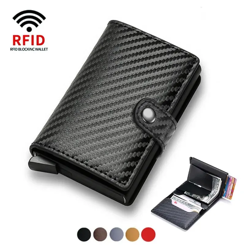 ID Credit Bank Card Holder with Hasp Wallet Men Anti Rfid Blocking Protected Magic PU Leather Slim Mini Small Money Wallets Case