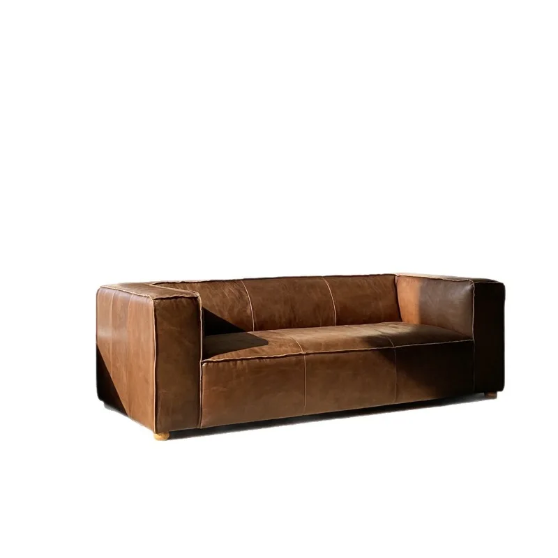 American retro sofa cigar bar, furniture living room straight row two or three people leather British style sofa