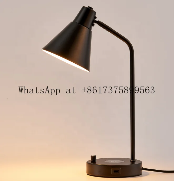 Modern Black Smart LED  With Wireless Charger Adjustable Cone Shade Knob Switch Dimmable Bedside Reading  USB