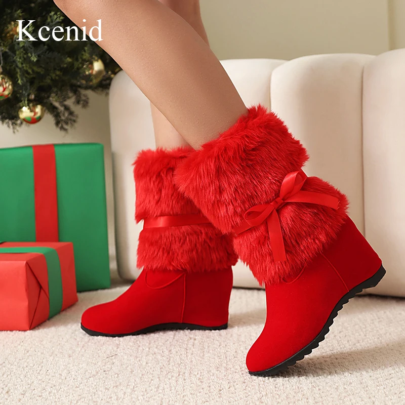 

Kcenid Fashion Santa Style Increased Height Women Boots High Heels Sexy Winter Shoes Woman Christmas Shoes Plus Size 34-43