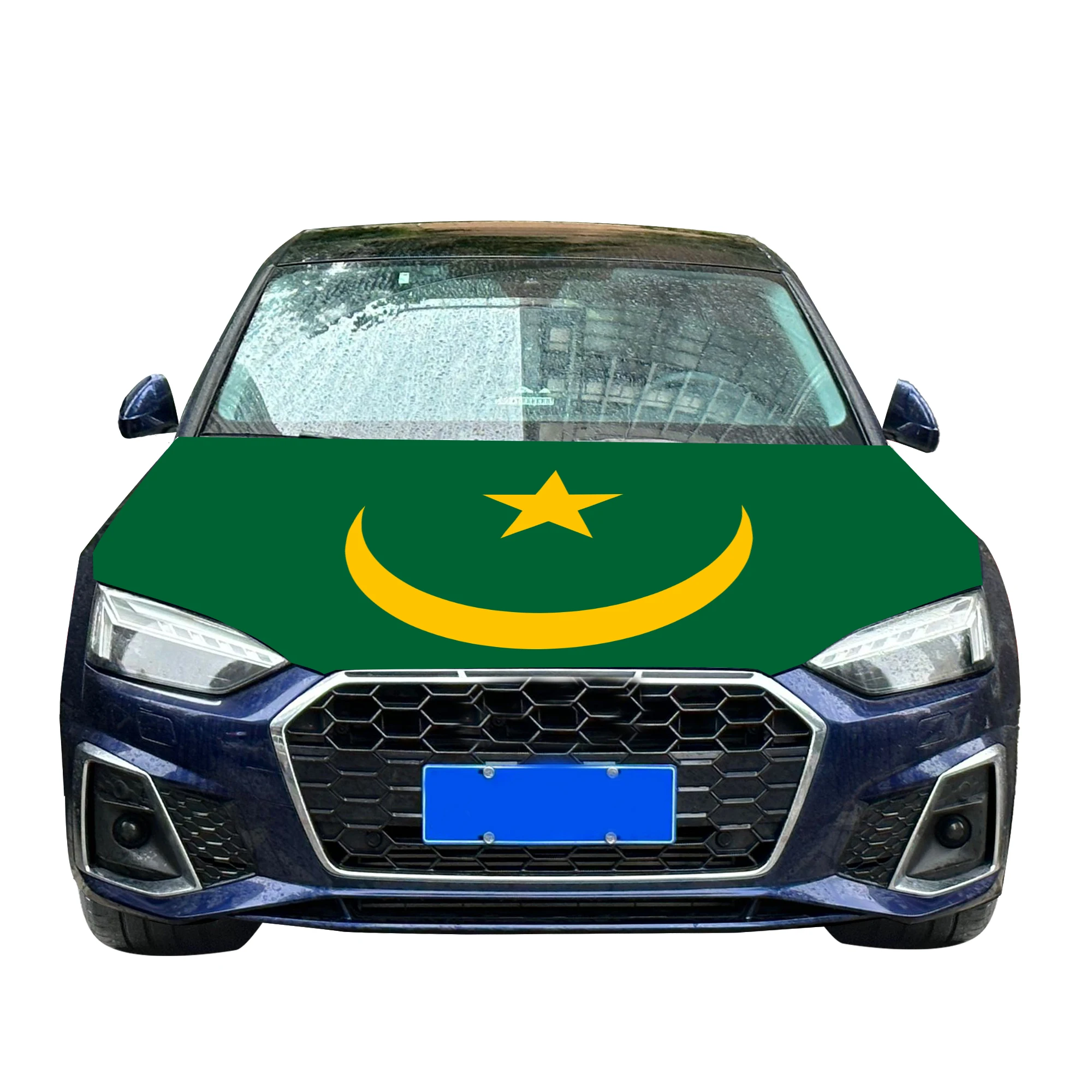 Mauritania Car Hood Cover Flag  Universal Size Elastic Polyester 120x150cm for Car Decor