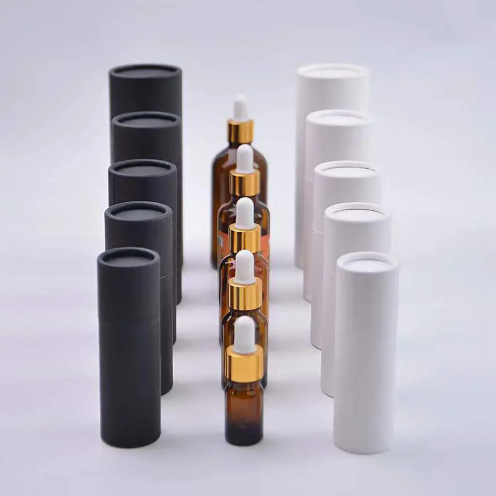 10PCS Kraft Paper Jar Box Paper Gift Packaging Round Cylinder Oil Bottle Package Cardboard Tube for Essential Oil Perfume