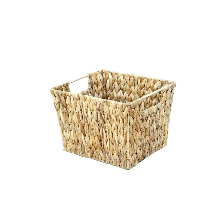 Custom rectangular water hyacinth straw handicrafts Bo white straw basket home storage basket storage basket