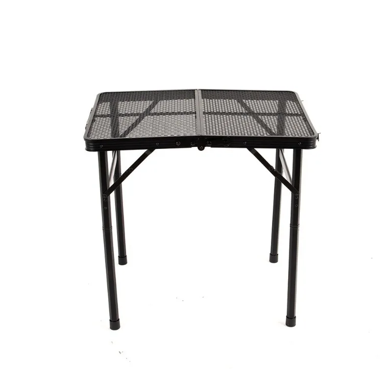 Portable Iron Mesh Folding Camping Table, Height Adjustable Outdoor Picnic Table, Foldable Storage Rack for Barbecue