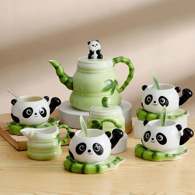 Panda Coffee Cups with Saucer Spoon Creative Ceramics Mugs Hot Breakfast Tea Milk Water Bottle 250ml Christmas Birthday Gift