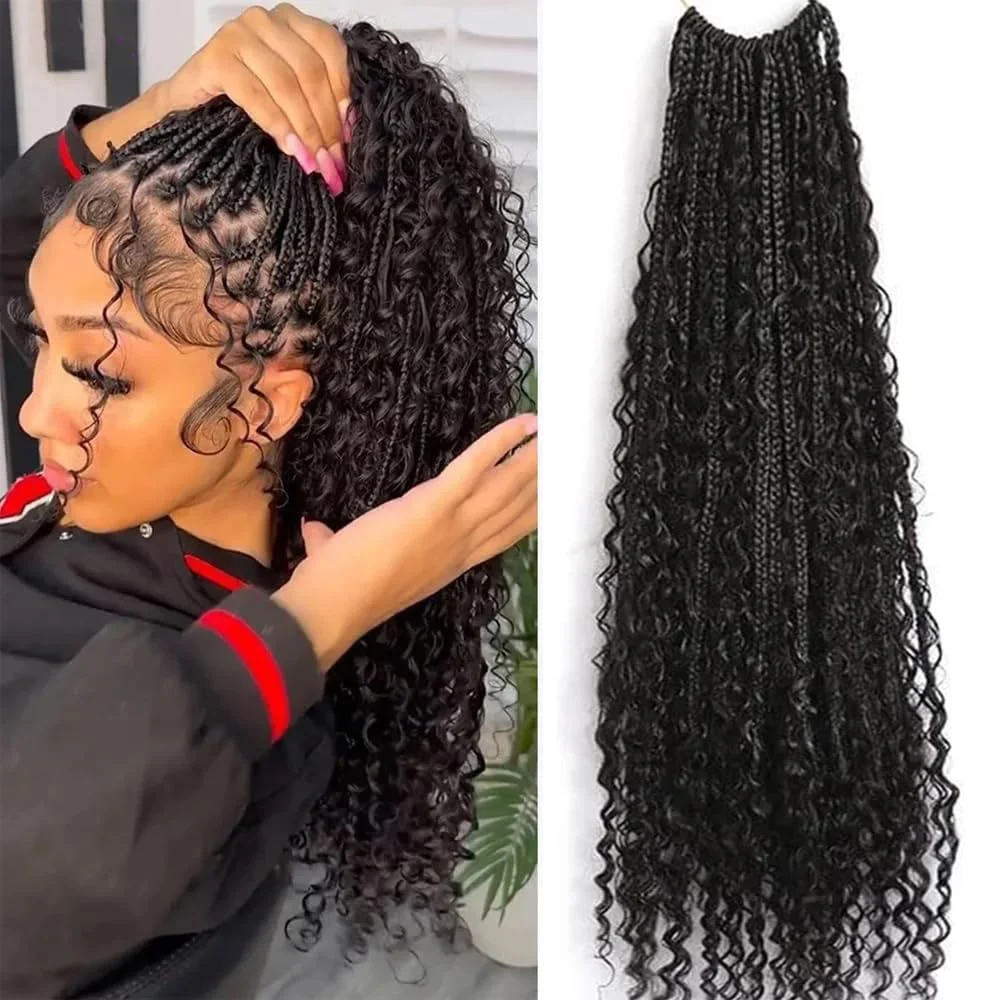 

14/20/24inch Synthetic Crochet Boho Box Braids Pre Looped Hair Goddess Box Braids With Curly Full Ends Hair Extensions For Women