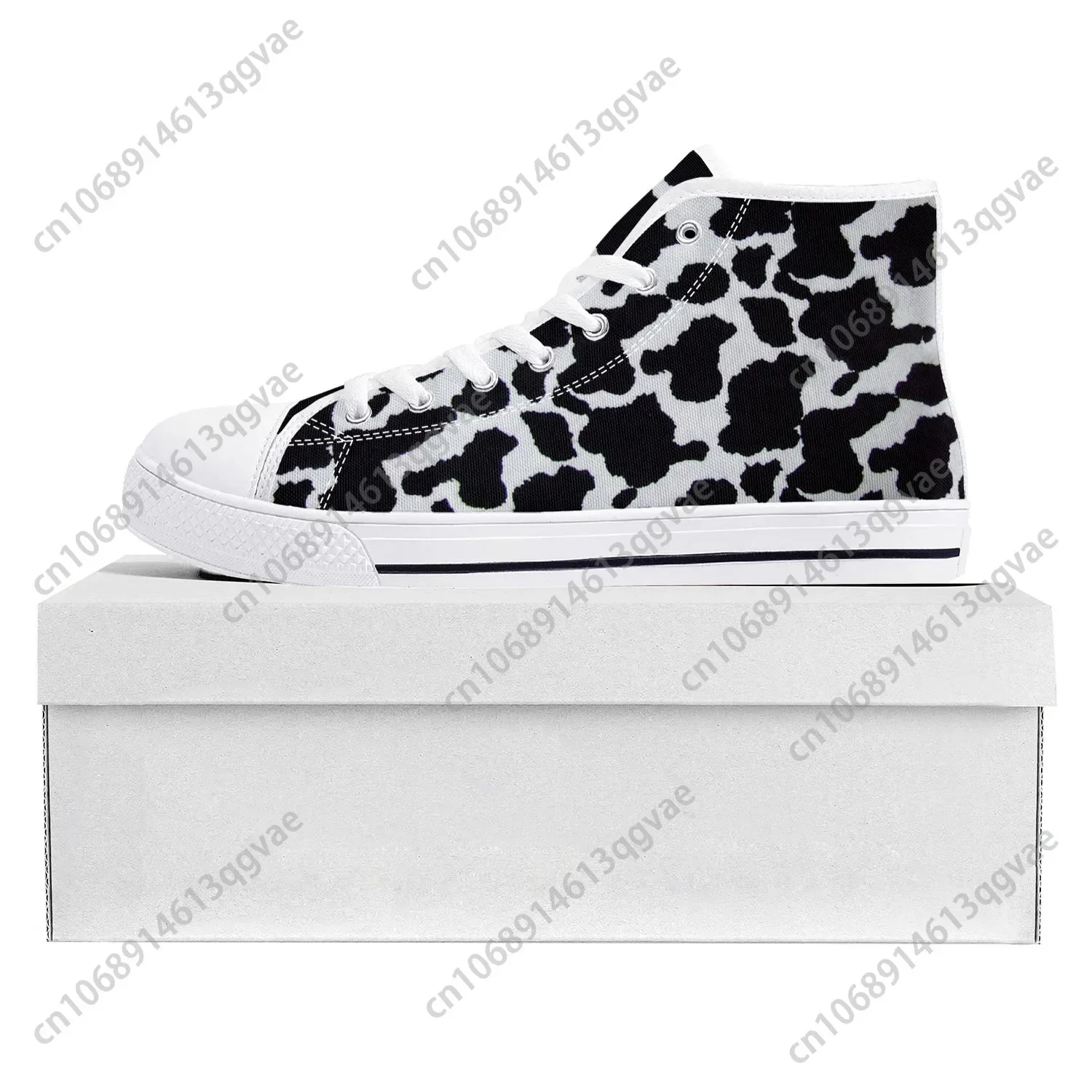 Cow Print 3D Pattern High Top High Quality Sneakers Mens Womens Teenager Canvas Sneaker Black White Printed Couple Custom Shoe