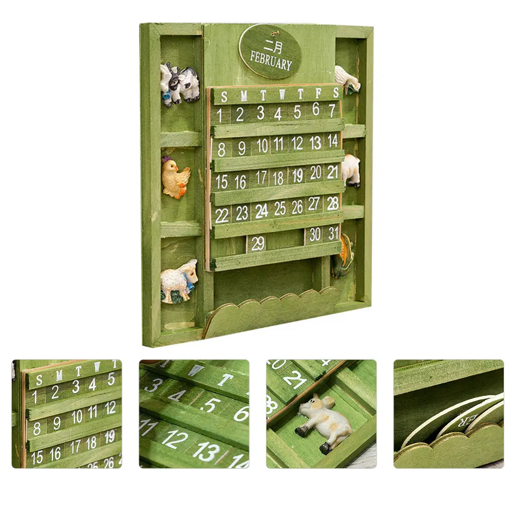 

1Pcs Wooden Square Calendar Green Manual Hanging Wall Ornament Christmas Zodiac Decoration Wooden Calendar Christmas Adornment