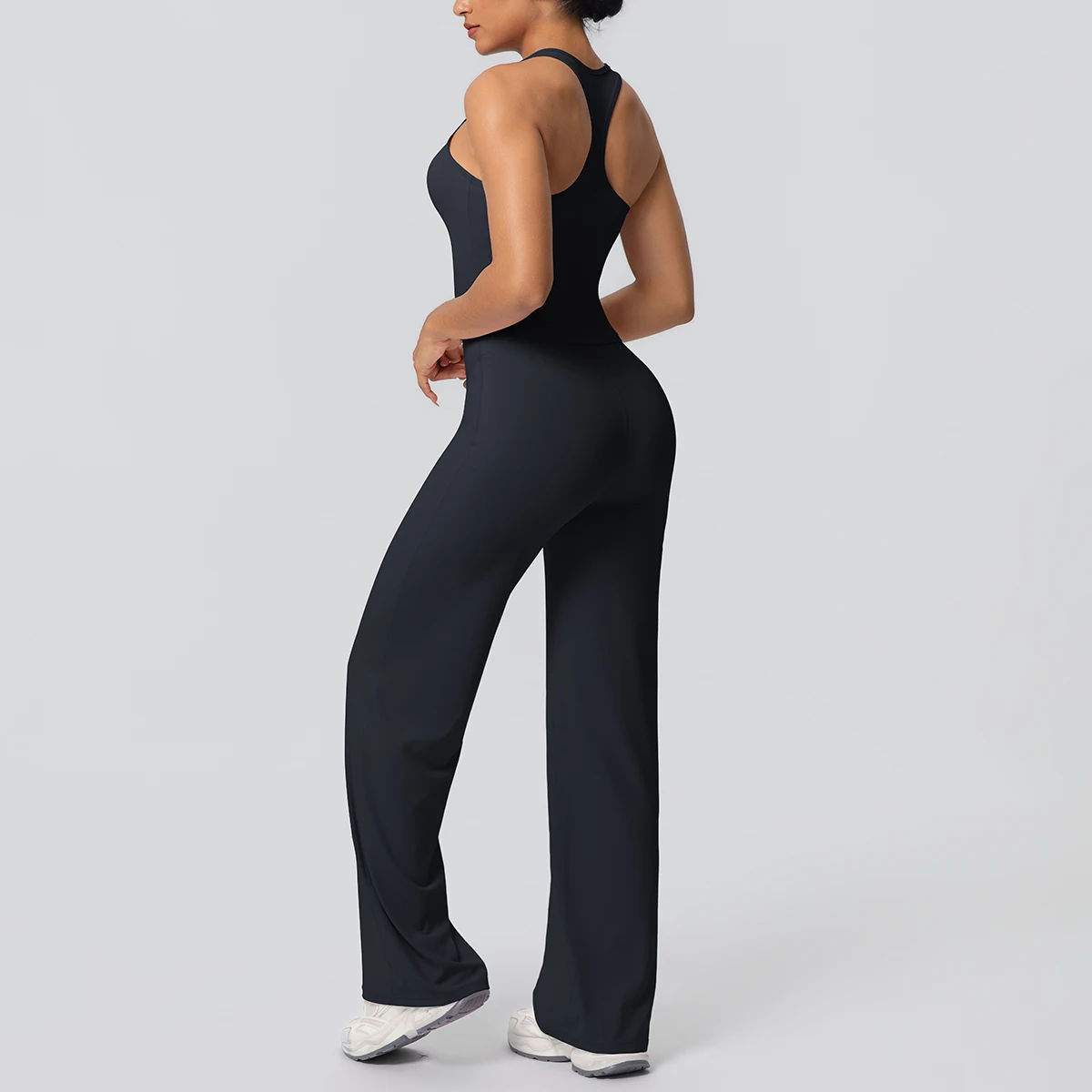 Frauen Sport Yoga Set Gym Schnell Trocknend Pfirsich Butt Yoga Hosen Einfarbig Schlank Schöne Zurück I-förmigen weste Yoga Set – Detail 11