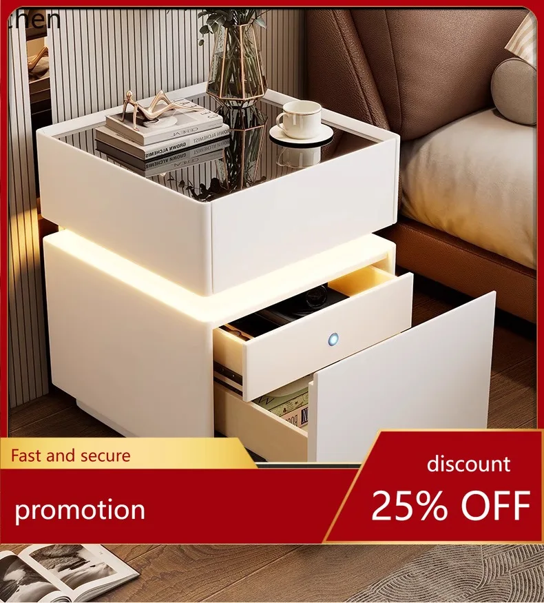 

HT intelligent all-solid wood bedside table, fingerprint lock, safe, bedroom bedside storage cabinet