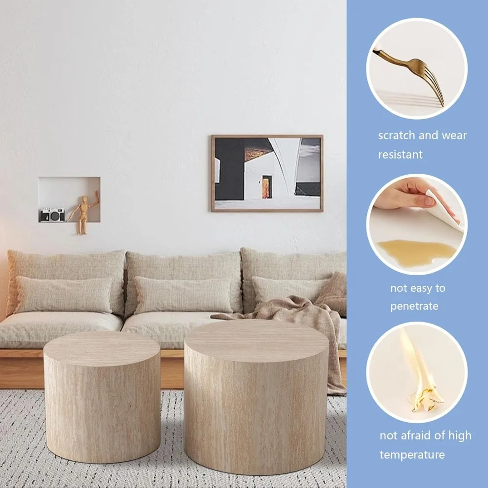 Modern Round Nesting Coffee Table Set for Living Room - Wave Stripe Design, Ideal for Bedroom and Lounge Areas