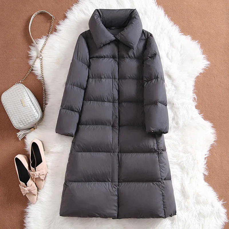 Autumn Winter 2024 New Arrivlas Women 90% White Duck Down X-long Jackets Top Grade Female Turtleneck Warm Down Coat