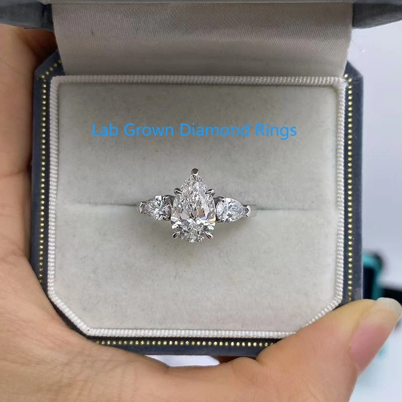 

IGI Certified 2Ct Main Stone Pear Cut VS-VVS Lab Grown Diamond CVD HPHT Diamond Ring Platinum 950 Anniversary Gift For Lady