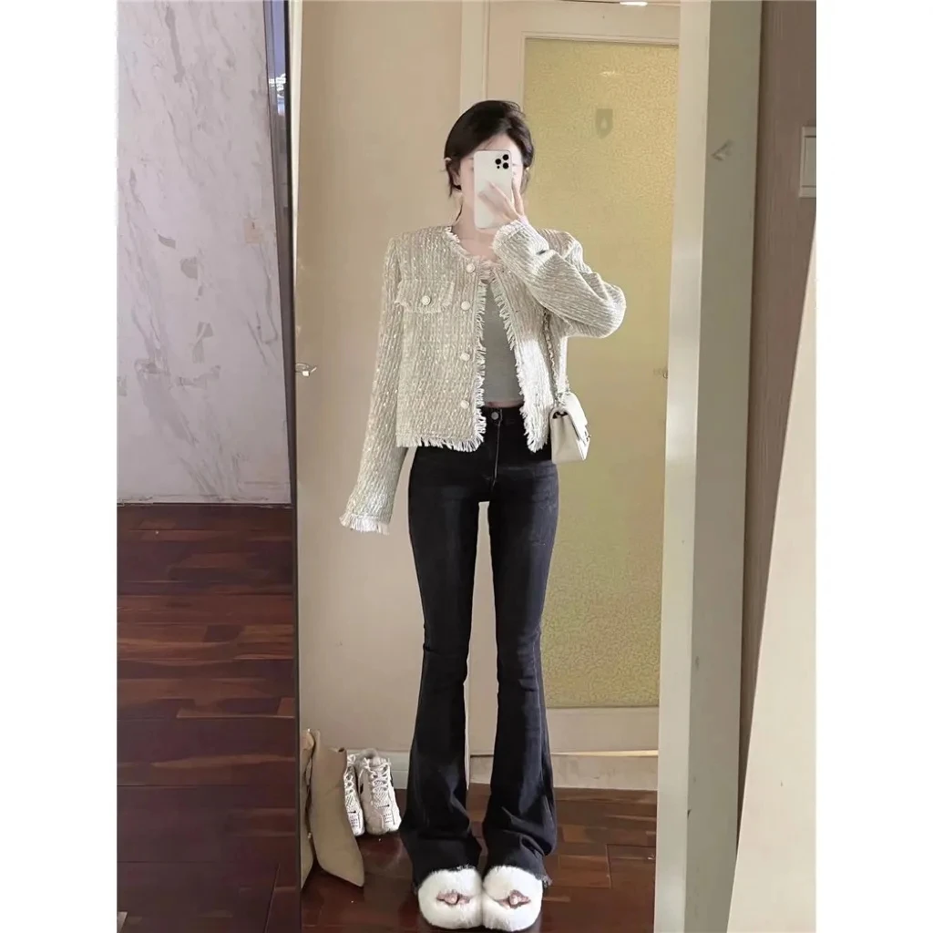 Green Tassel Jacket Women's New Chic Short Trend Spring Autumn 2023 Female O-Neck Coat
