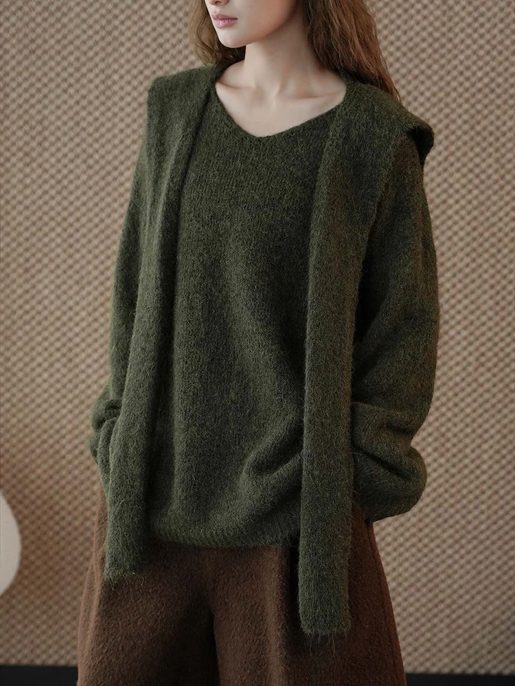 FANAN 2025 شتاء جديد سميك دافئ الحياكة البلوز سترة للنساء شال تصميم بلوزات فضفاضة مكتب ملابس للسيدات الموضة #4