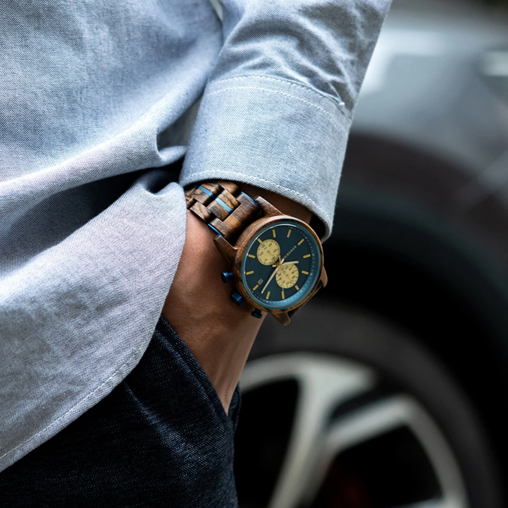 ساعة رجالي خشبية BOBOBIRD جديد أفضل اليابانية ميوتا ساعة اليد الرياضة كرونوغراف التقويم صندوق هدايا مخصص Relogio Masculino #2