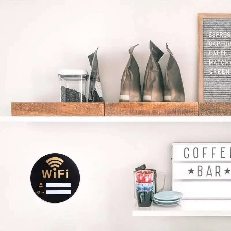 3D WiFi Sign Acrylic Mirror Wall Sticker for Public Places Shops Handwriting Account and Password Wifi Notice Board Wall Sticker