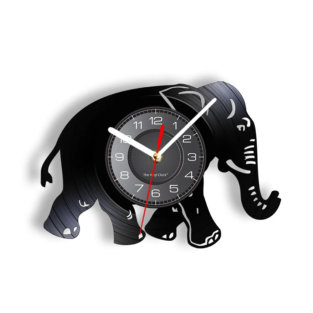 

Walking Elephant Nursery Wall Clock Elephant Illustration Wall Art Safari African Animals Vintage Vinyl Record Clock Wall Watch