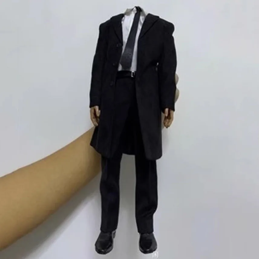 

Toy center 1/6 Scale Men's Figure Accessory Agent Gentleman Suit Coat Slim Black Trench Coat for 12'' Narrow Shoulder Body