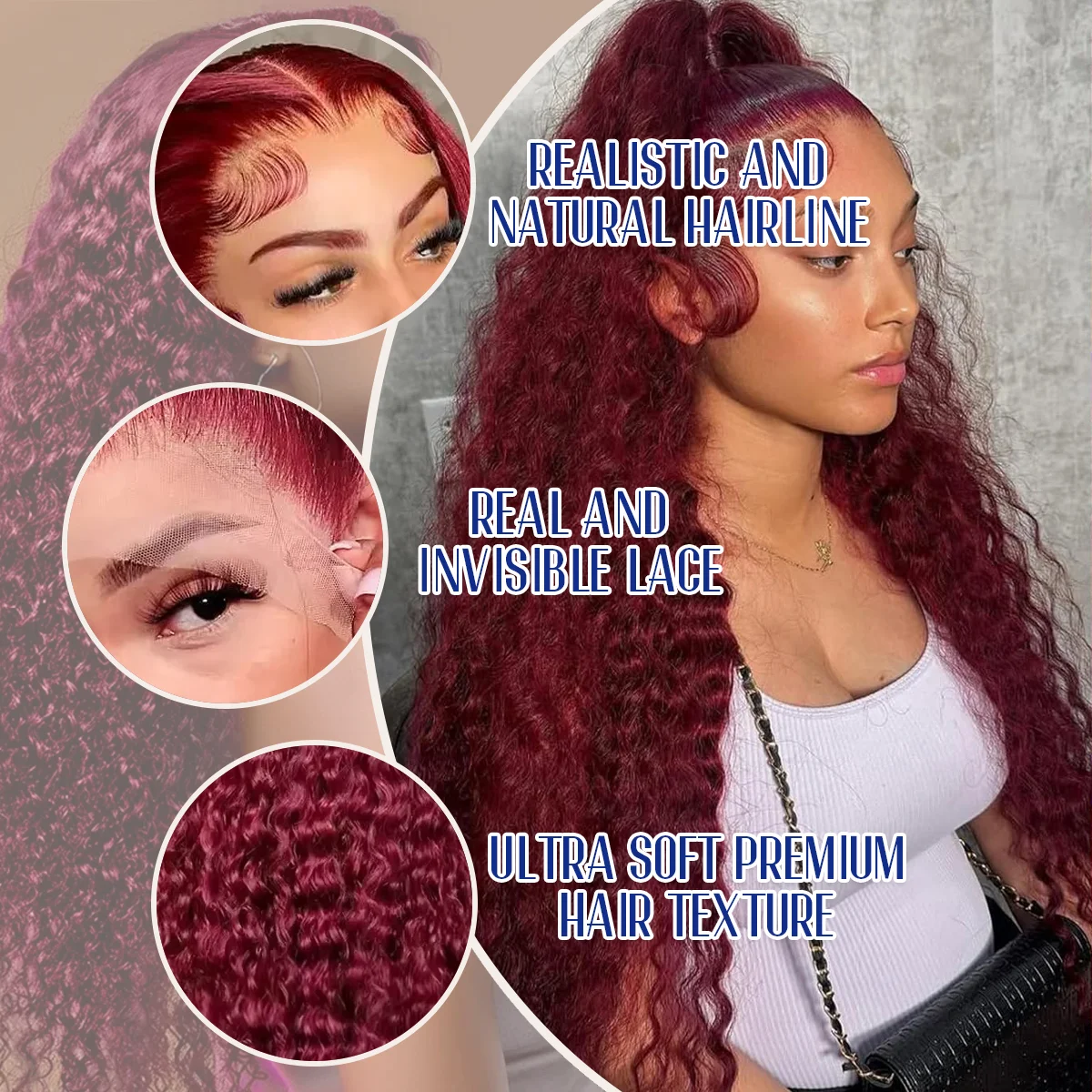 Burgundy Human Hair Wigs 40 Inches 200% Density 13x6 13x4 HD Transparent Invisible Lace Frontal Wig Deep Wave Wine Red 99J Brazilian Hair Pre Plucked Pre Cut Lace Pre Bleached Knots Pre Styled For Women