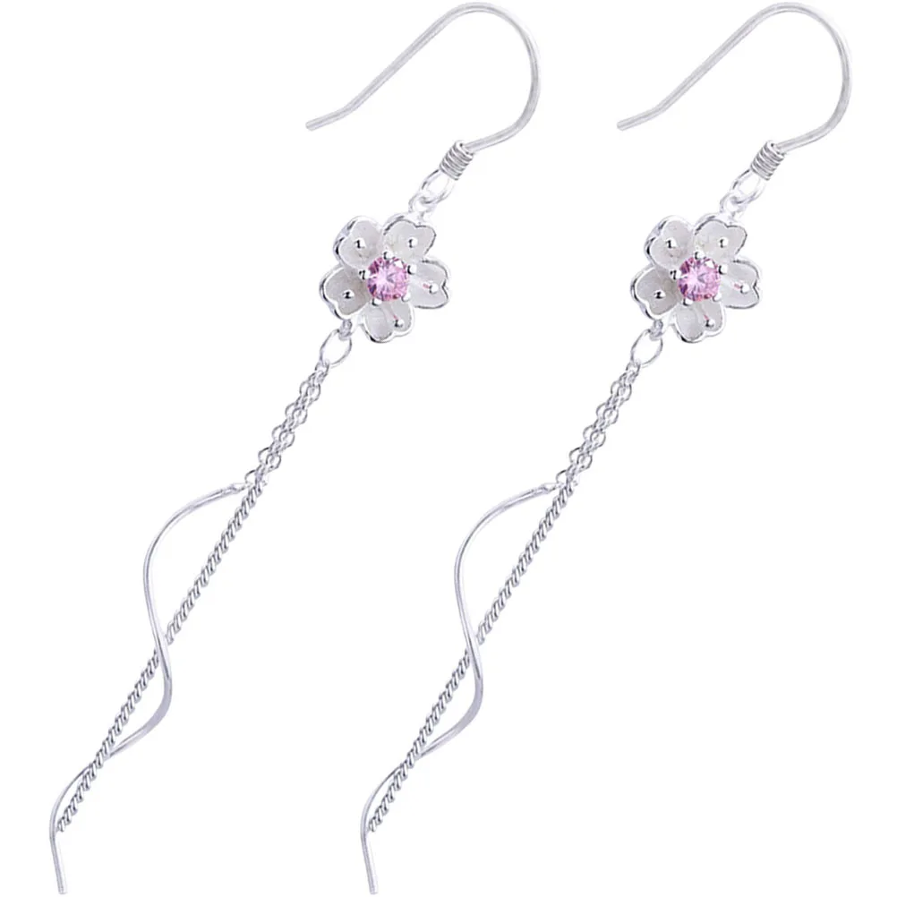 

1Pair Pink Diamond Cherry Blossom Earrings Charming Eye-Catching Special Occasion Fashion Long Tassel Earrings for Women