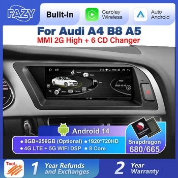 FAZY Pantalla Táctil Multimedia Estéreo Android 14 de 8.8 Pulgadas con Carplay para Audi A4 B8 A5 2008-2012 MMI 2G, Reproductor de CD, GPS, Unidad Principal 1
