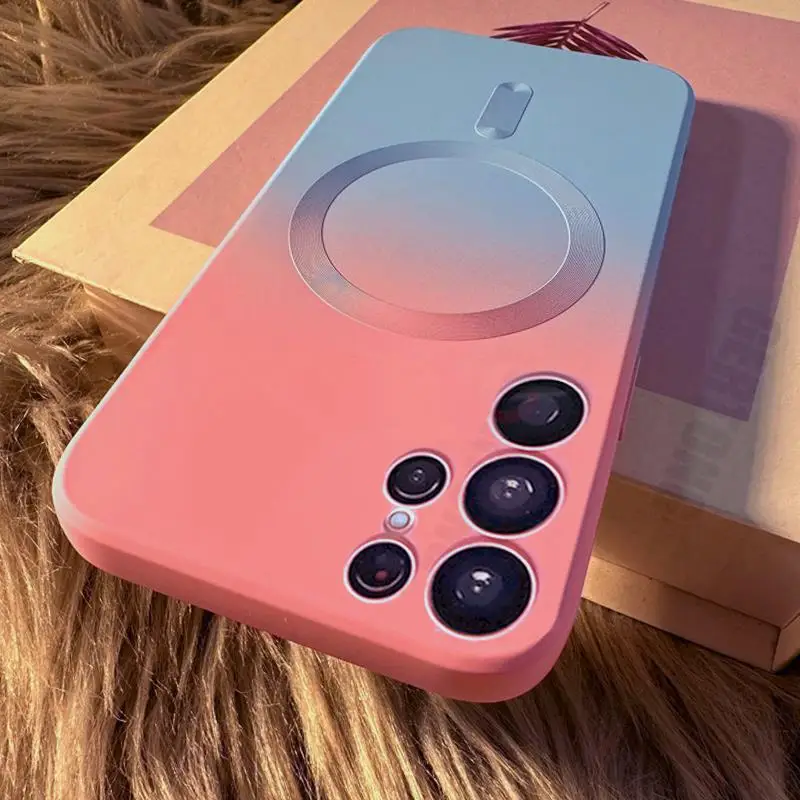 حافظة فاخرة متدرجة لهاتف سامسونج جالاكسي S23 S22 S21 Ultra s 23 5G S21 Plus شحن لاسلكي مغناطيسي غطاء سيليكون مطفي مريح