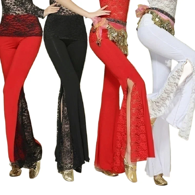 Belly Dance Pants Slit Lace Stitching Tight Dance Performance Pants Indian Costume