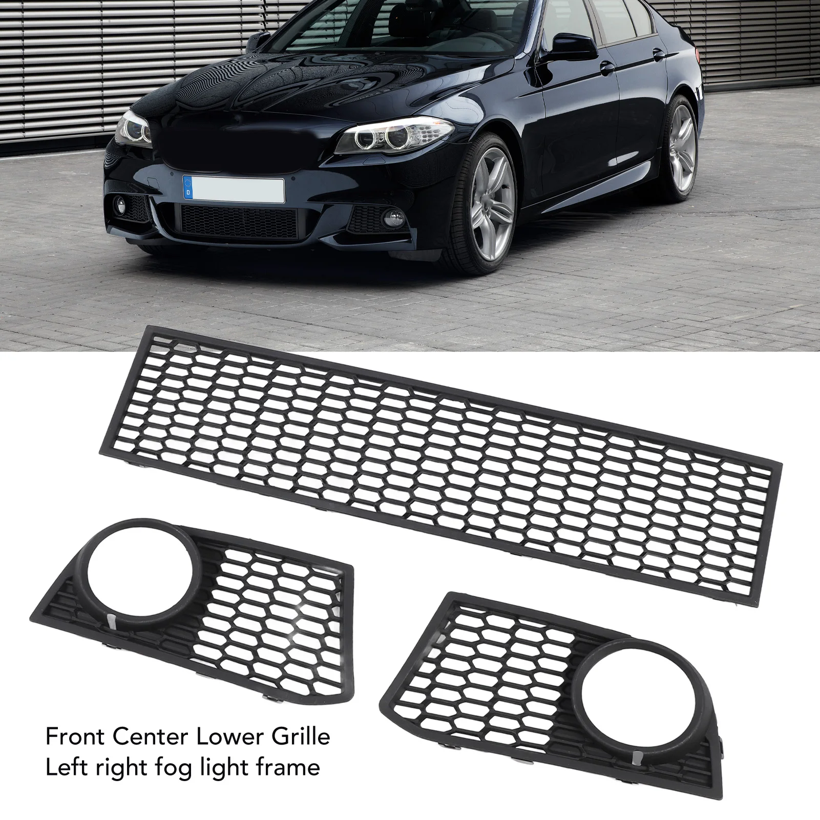 

Front Bumper Center Lower Grille And Fog Lamp Bezel Grille 51117906198 for 5 Series F10 2011 to 2013 51117903894 3PCS