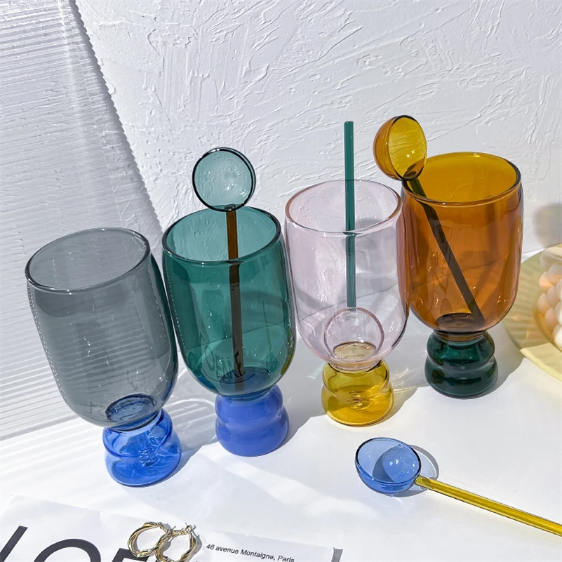 A Set Colorful Glass Mug Spoon Handmade Heat-resistant Glass Cup Coffee Mugs Tumbler  Drinkware Glass Mug  Milk Tea Cup