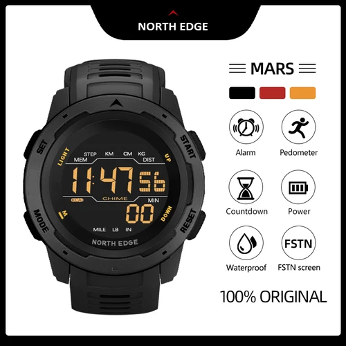 Imagen 2 del producto NORTH EDGE-reloj inteligente para hombre y mujer, deportivo, doble horario, podómetro para correr, cuenta atrás, resistente al agua, alarma Digital de 50m, reloj militar