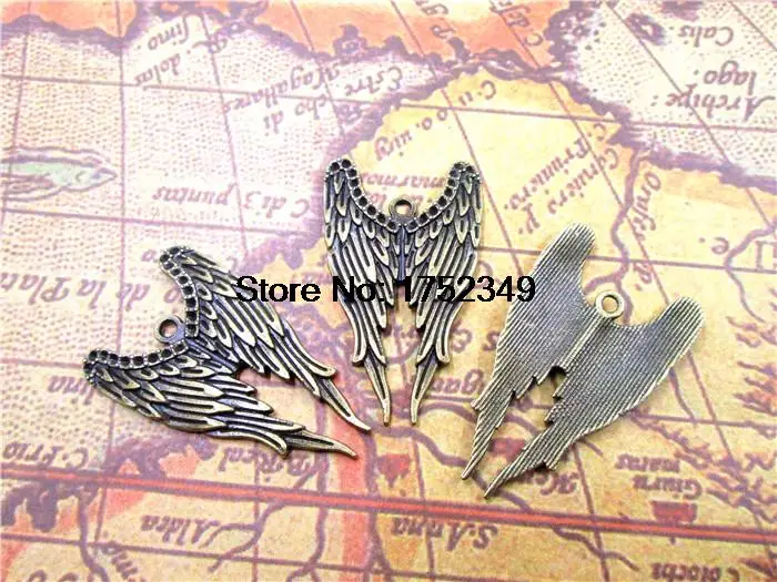 

50pcs Bronze Tone Castiel Angel Wing Charm Pendants 40x22mm