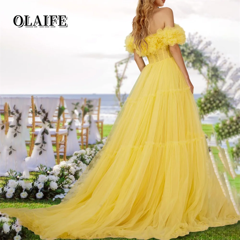 Vestido largo de tul con hombros descubiertos para fiesta de noche, traje de princesa de corte en A, especial para eventos