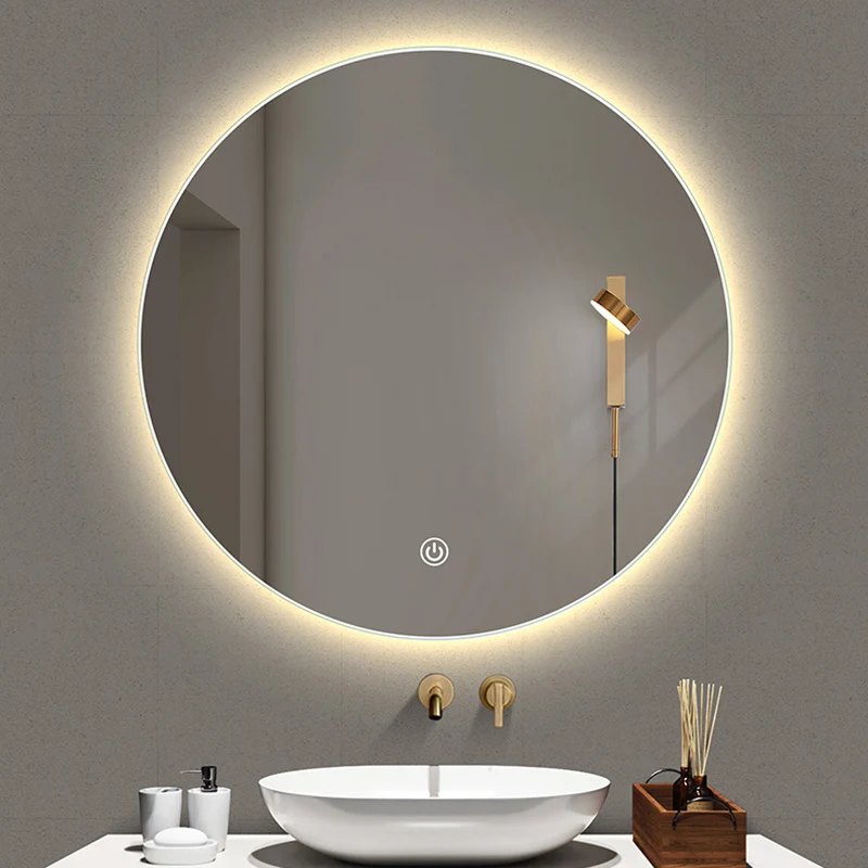 Travel Smart Frameless Mirror Bathroom Wall Toilet Round Modern Mirror with Light Touch Control Specchio Vanity Accessories