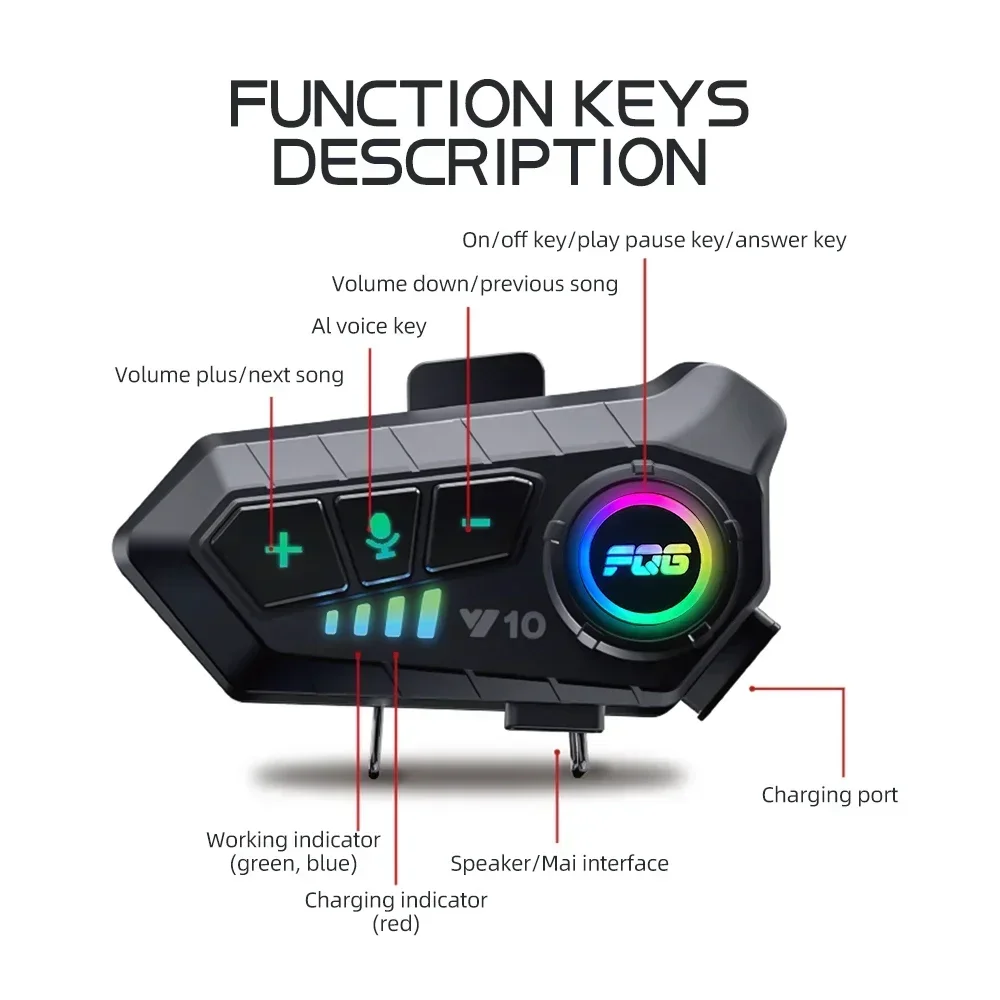 Y10 Motorhelm Bluetooth Headset 2000Mah Super Lange Standby Draadloze handsfree Waterdichte Motor Oortelefoon