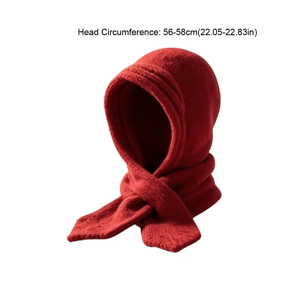 Simple Wool Knitted Balaclava Hat Beanie Warm Hat and Scarf 2-in-1 Soft Thickened Earflap Hat Winter/Autumn 6
