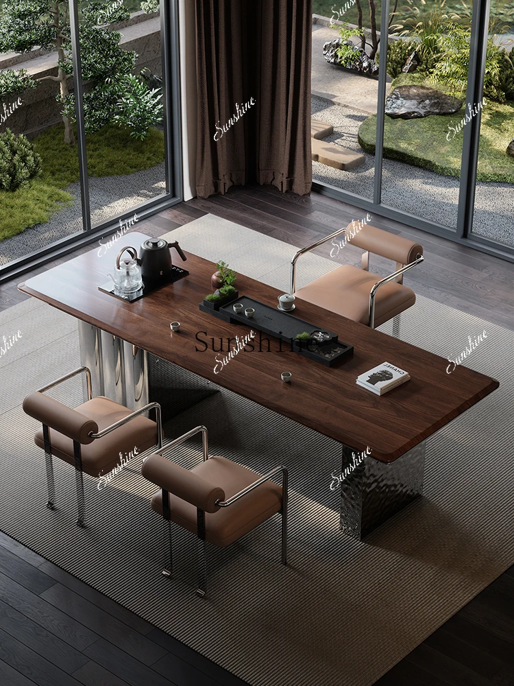 

Black walnut light luxury modern high-end villa home creative solid wood tea table FT