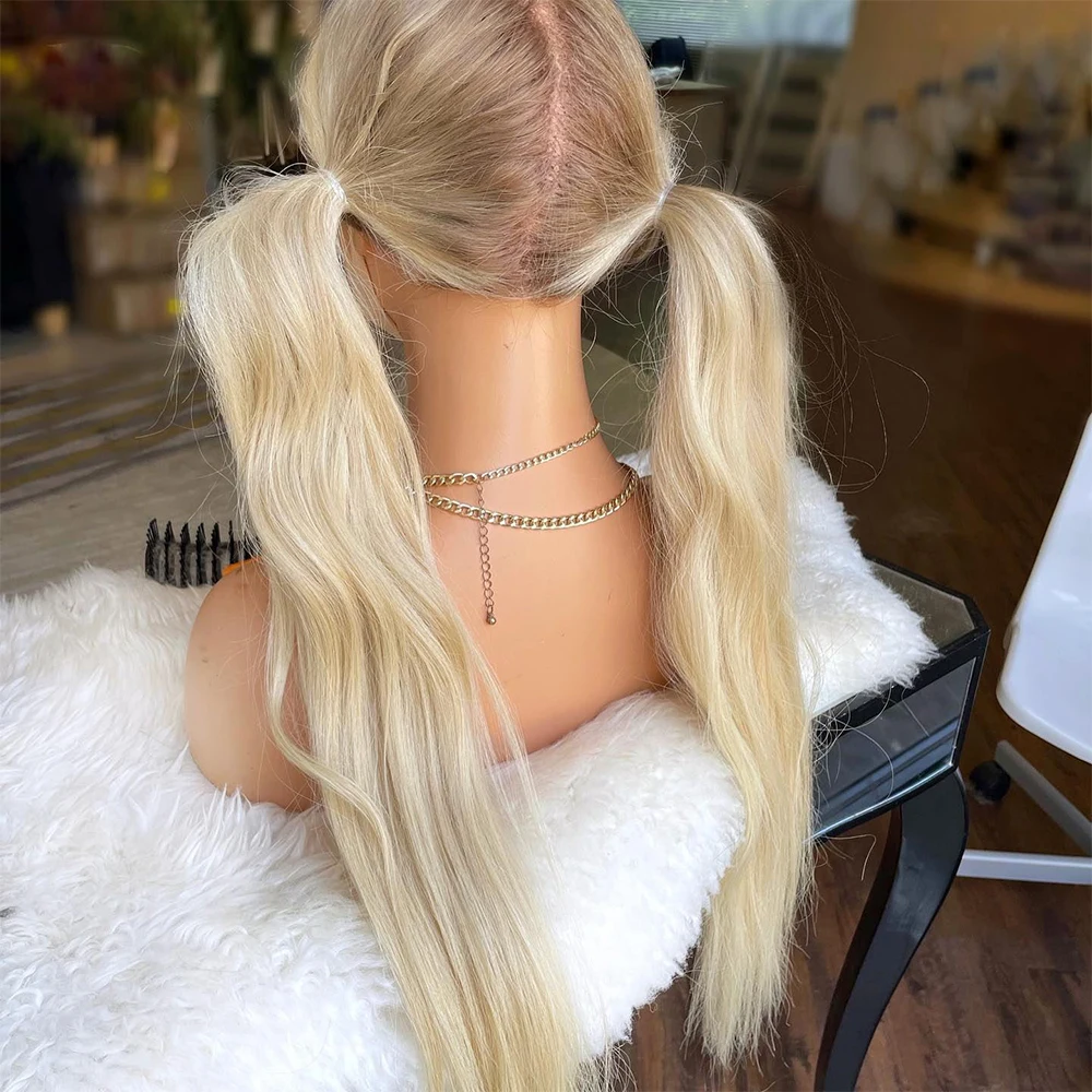 Long Natural Straight 100% Human Hair Wigs Golden Blonde Ombre Highlights 13x4/13x6 Lace Front Brazilian Hair Full Lace Wig 180%