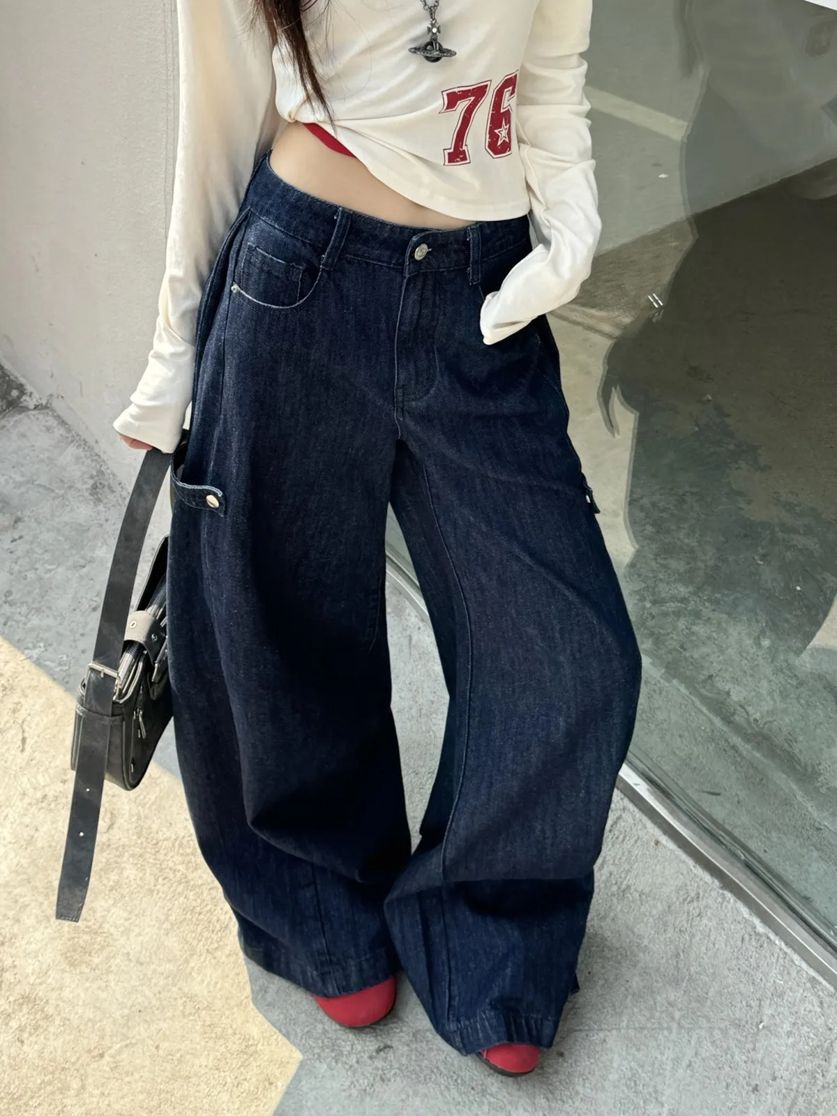 

ZHISILAO New Baggy Wide Leg Jeans Women Vintage Loose Straight Denim Pants Streetwear 2024
