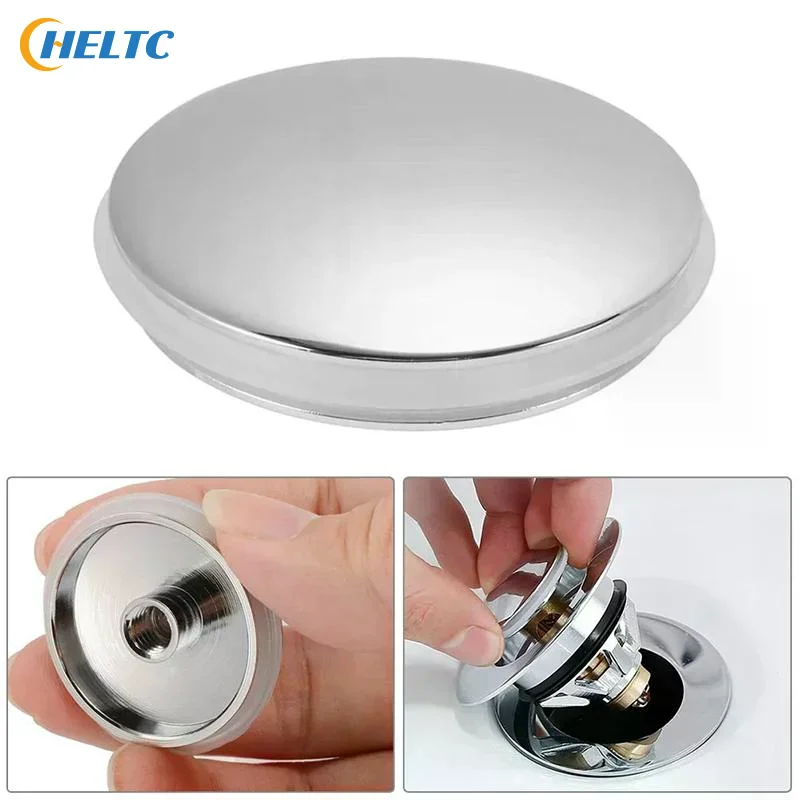 1PC Basin Waste Sink Plug, Silver Chrome, PopUp Cap, Click Clack Push Button, Replacement Part For Bathroom Sink Drain Stopper