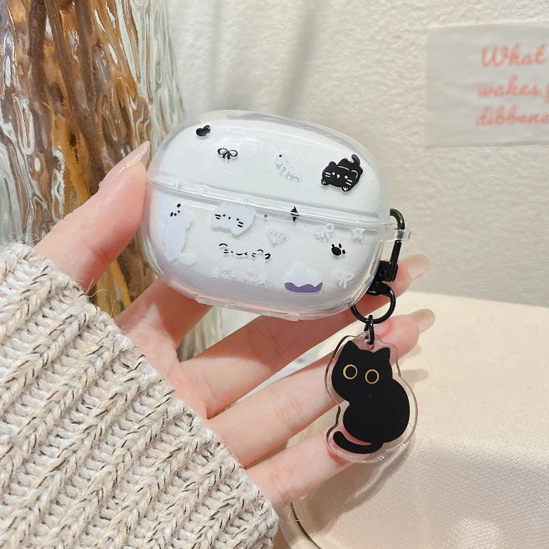 

For Redmi Buds 8 Pro Earphone Case Cartoon Black Cat White Puppy 3D Star Soft TPU Protective Sleeve Anti-Scratch Funda Pendant