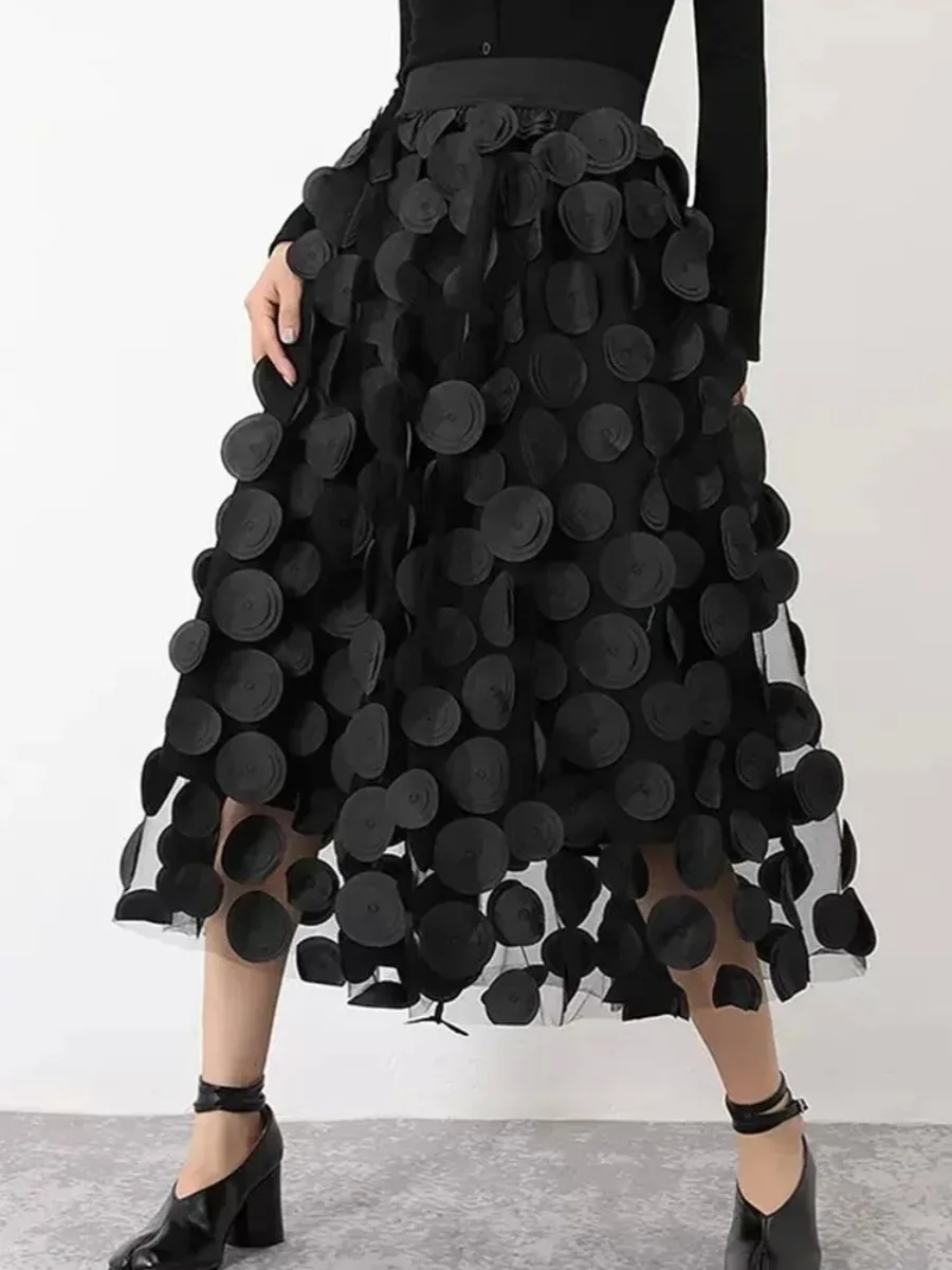 Polka Dot Me Elastic Waist Loose f Skirt Street Sle A-Line Midi Skirt Polyester Fabric Casual Spor Decorative 3D