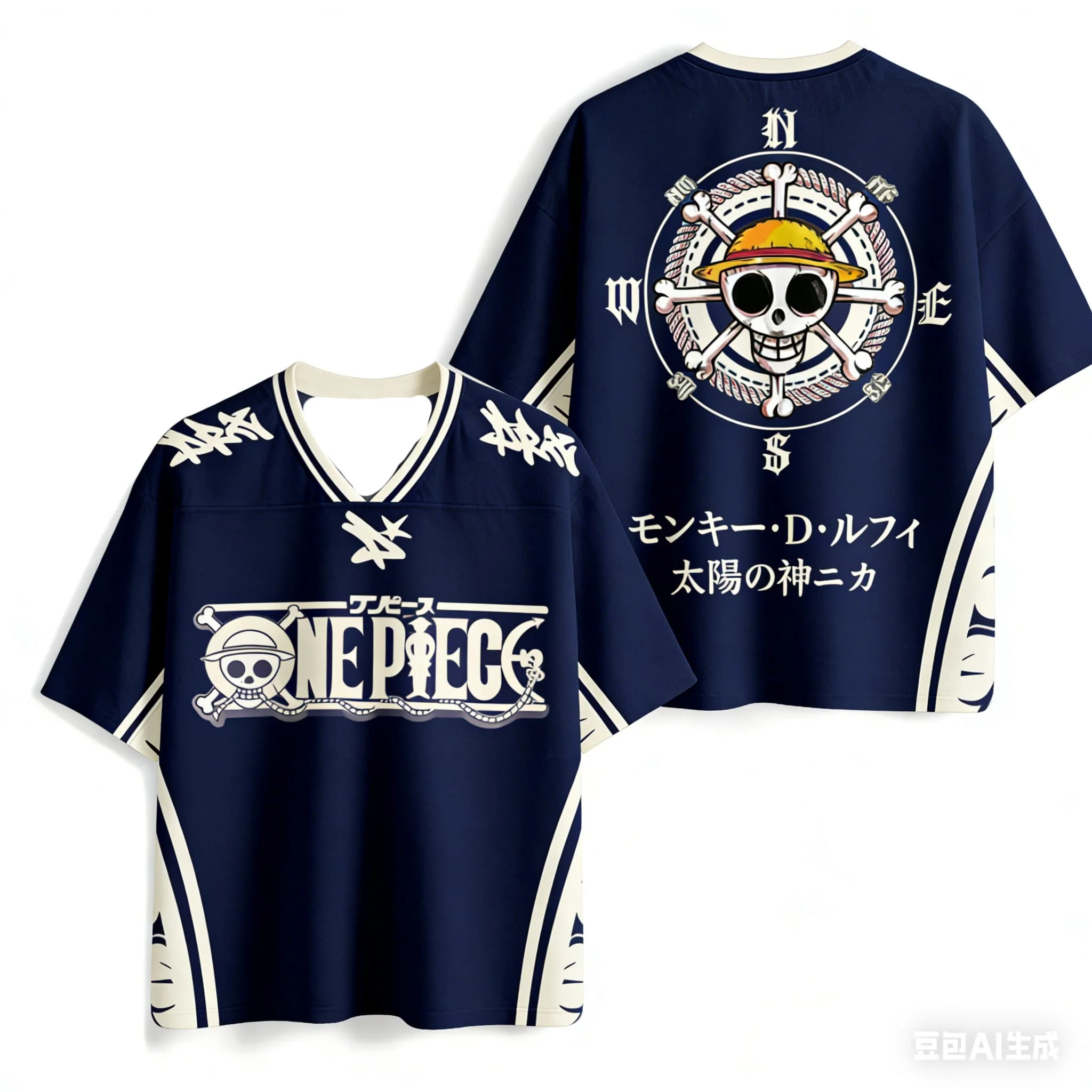 

One Piece Straw Hat Pirates Oversized V-Neck Jersey 3D Quick Dry T-Shirt For Men Women Kids Anime Fan Tee Summer Streetwear
