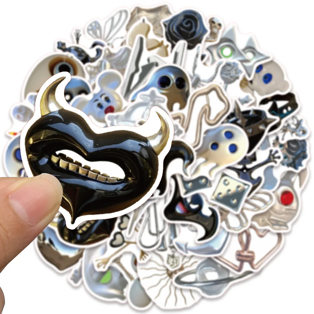 50pcs Cartoon Retro Silver Ghost Sticker Creative Cool Decal For Phone Laptop Helmet Decal Sticker HD PVC (Not easy to fall off)