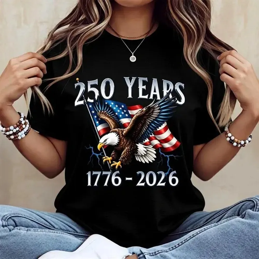 Unisex Classic Fit Graphic T-Shirt, Heavy Cotton Casual Streetwear Top with Patriotic 1776-2026 Eagle & Flag Print for Independence Day, Tshirt, Fourth Of July, Fashion Apparel, Stars And Stripes, Patriotic Graphic, Check Size Guide, Club, Basic, Shortsle